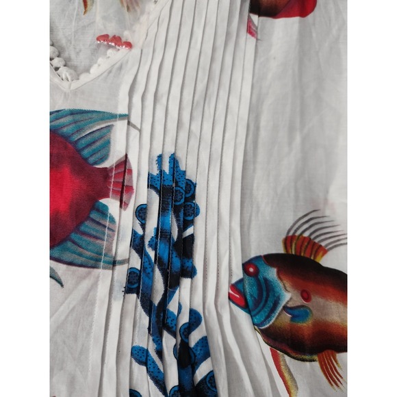 Soft Surroundings Beach Cover Up Sz PL Blouse Seychelles Tunic Top Fish Coastal - Picture 4 of 11